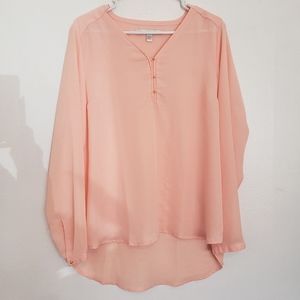 NEW Lauren Conrad Peach Long Sleeve V-neck blouse XL